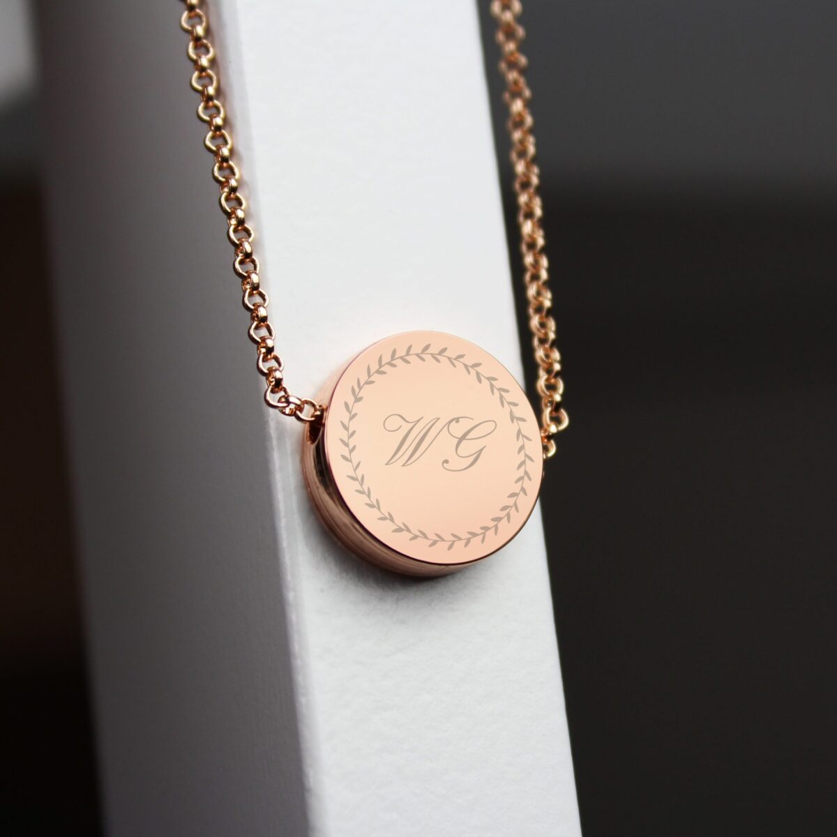 Personalised Wreath Initials Rose Gold Tone Disc Necklace: 3 - Necklaces By Gift Moments