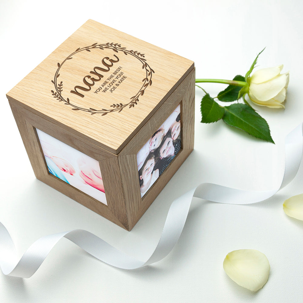 Personalised Wreath Oak Photo Cube: 6 - Photo Cubes By Gift Moments