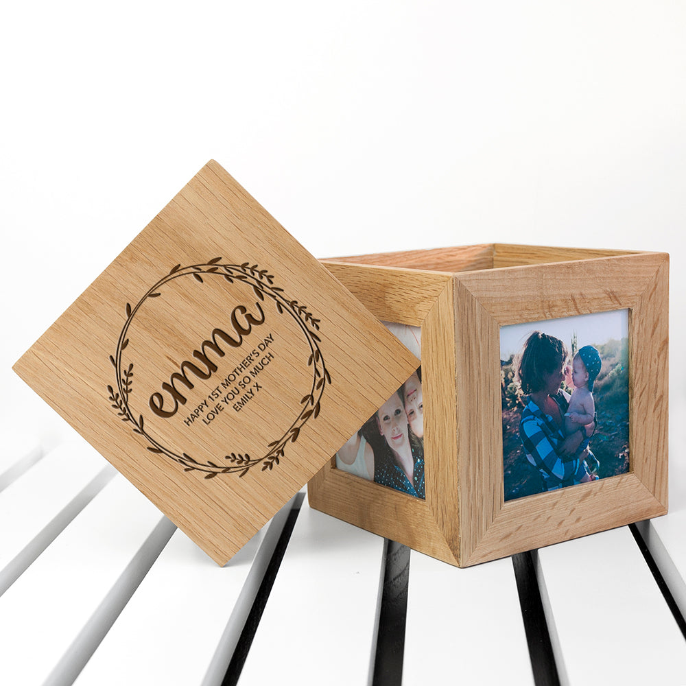 Personalised Wreath Oak Photo Cube: 1 - Photo Cubes By Gift Moments
