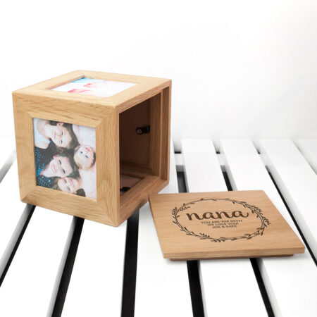 Personalised Wreath Oak Photo Cube: 5 - Photo Cubes By Gift Moments
