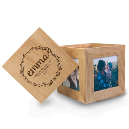 Personalised Wreath Oak Photo Cube: 9 - Photo Cubes By Gift Moments