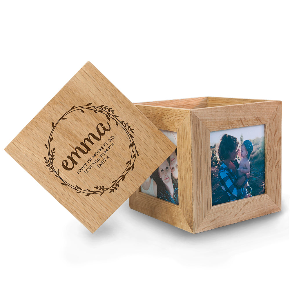 Personalised Wreath Oak Photo Cube: 9 - Photo Cubes By Gift Moments