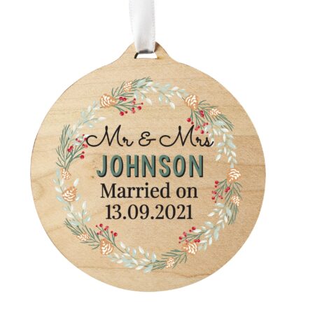 Personalised Wreath Round Wooden Decoration: 5 - Decorations By Gift Moments