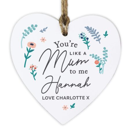 Personalised You’re Like A Mum To Me Wooden Heart Decoration: 3 - Signs & Plaques By Gift Moments