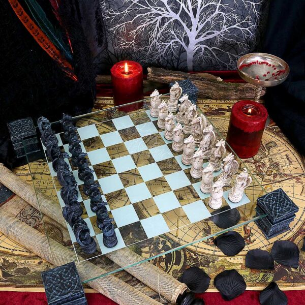 Raised Fantasy Dragon Chess Set With Corner Towers 43cm: 1 - Chess Sets By Gift Moments
