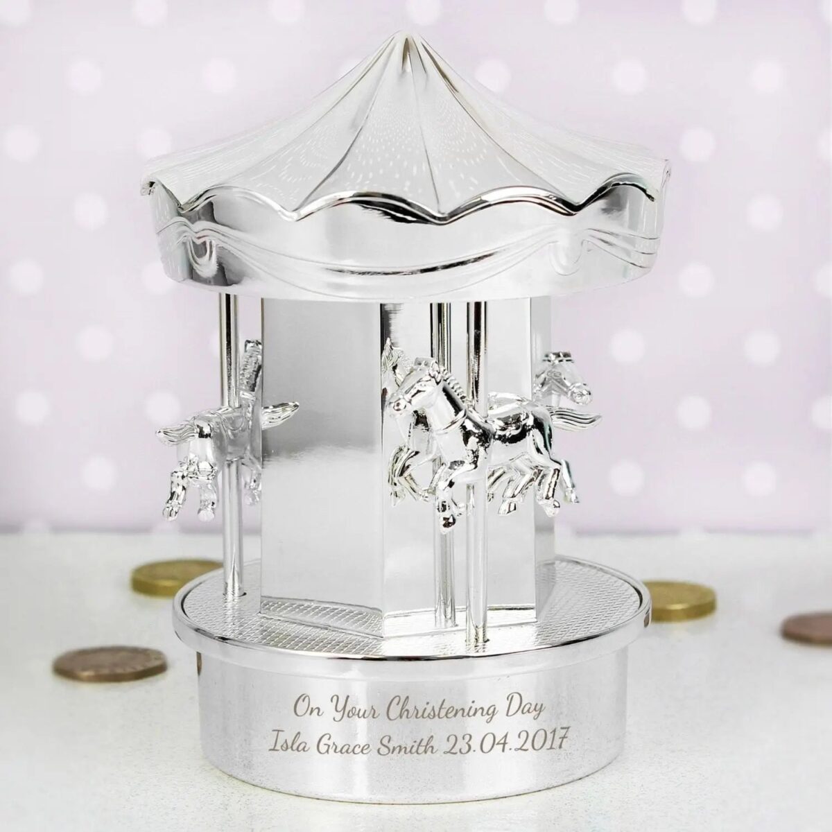 Silver plated carousel money box