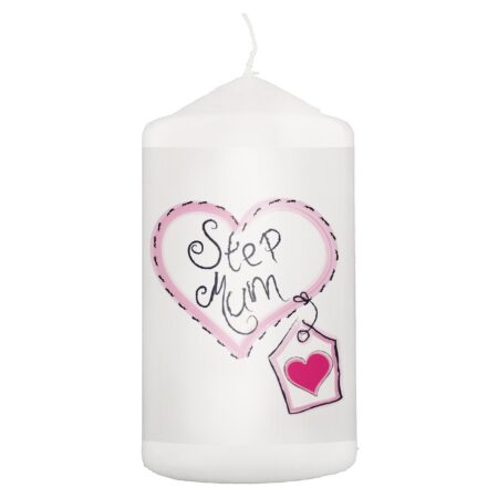 Step Mum Heart Stitch Pillar Candle: 2 - Candles By Gift Moments