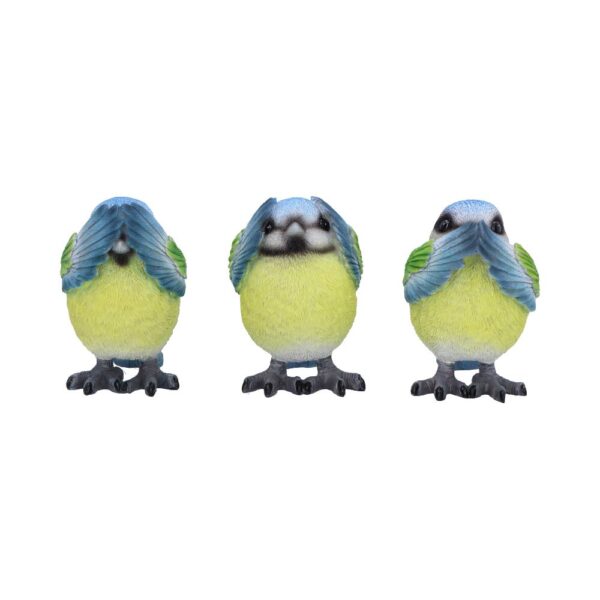 Three Wise Blue Tit Figurines in See no Hear no Speak no evil: 2 - Figurines Small (Under 15cm) By NN Designs