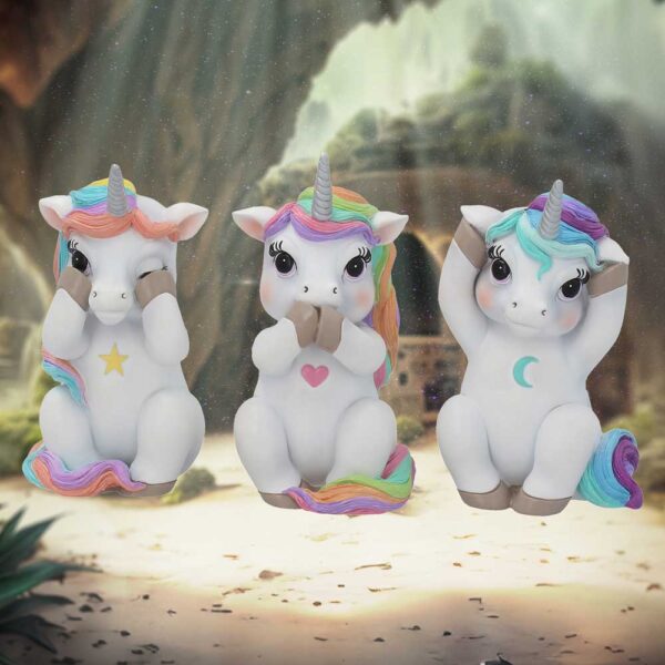 Three Wise Cutiecorns Ornament Cute Unicorn Figurine Set: 1 - Figurines Small (Under 15cm) By NN Designs