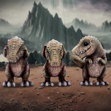 Three wise see hear speak tyrannosaurus rex dinosaur figurines