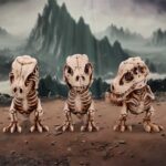 Three wise tyrannosaurus rex skeleton figurines