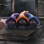 Trio of Mischief Witches Cats Figurine: 1 - Figurines Medium (15-29cm) By NN Designs
