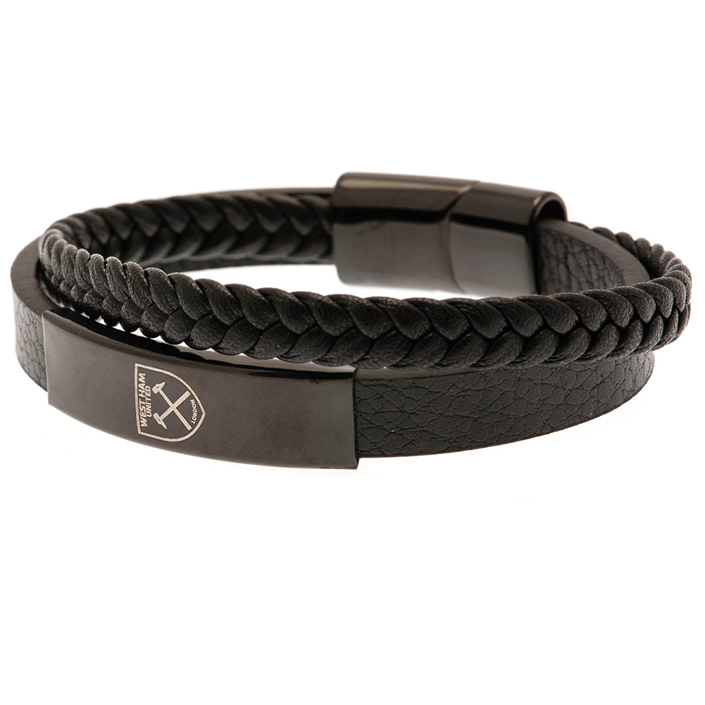West Ham United FC Black IP Leather Bracelet: 2 - Jewellery By West Ham United