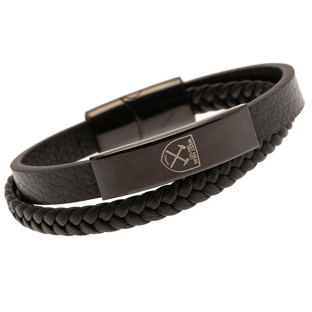 West Ham United FC Black IP Leather Bracelet: 1 - Jewellery By West Ham United
