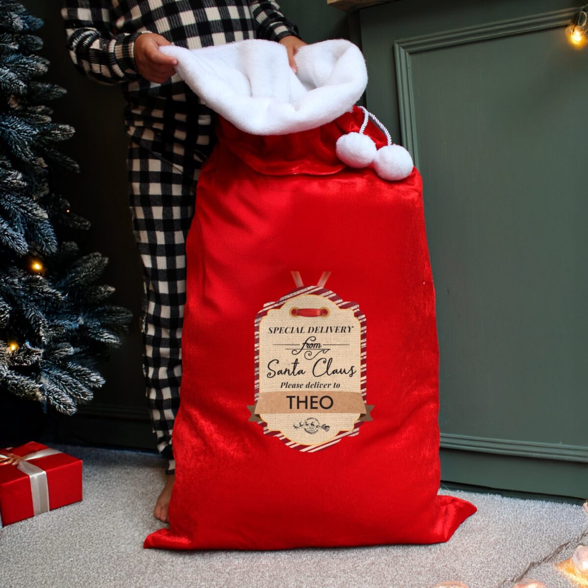 Personalised Special Delivery Luxury Pom Pom Red Sack: 2 - Christmas Sacks By Gift Moments