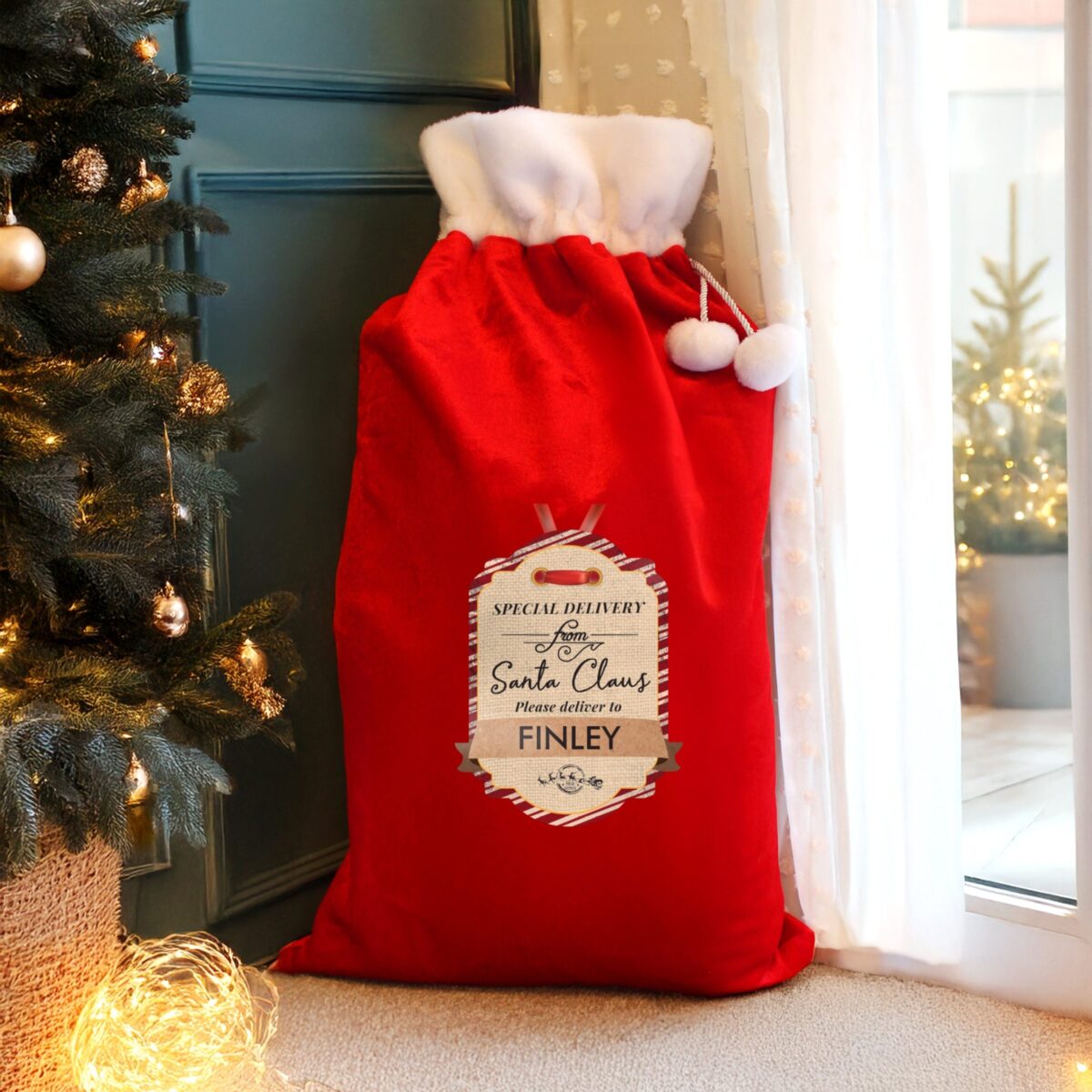 Personalised Special Delivery Luxury Pom Pom Red Sack: 4 - Christmas Sacks By Gift Moments