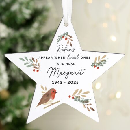 Personalised Robin Memorial Star Ornament