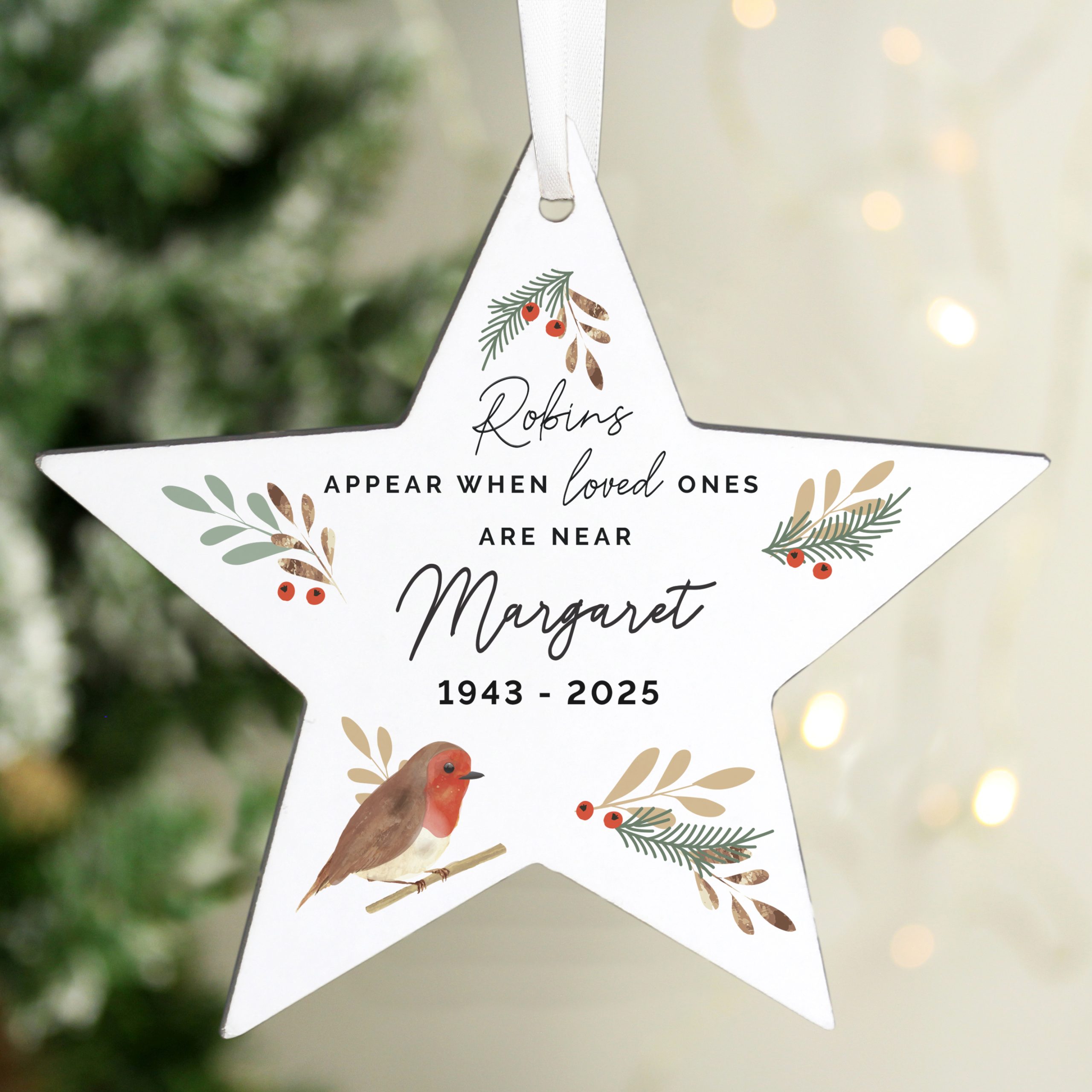 Personalised Robin Memorial Star Ornament