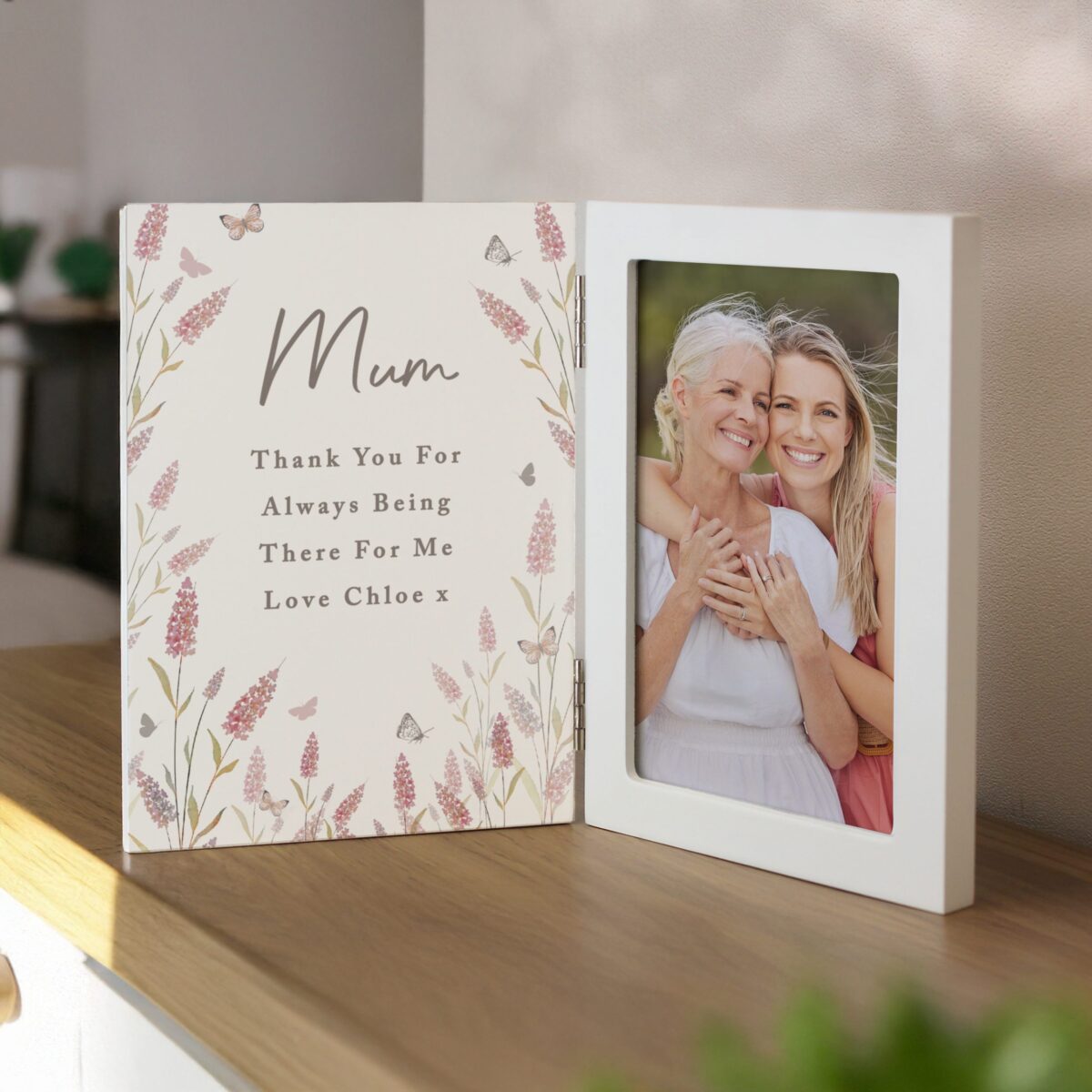 Personalised Floral Wooden Hinged 6x4 Photo Frame