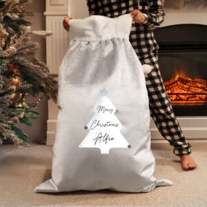 Personalised Christmas Tree Luxury Silver Grey Pom Pom Sack: 3 - Christmas Sacks By Gift Moments