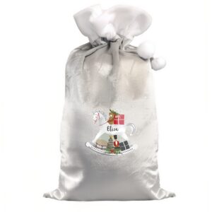 Personalised Rocking Horse Luxury Silver Grey Pom Pom Sack: 4 - Christmas Sacks By Gift Moments