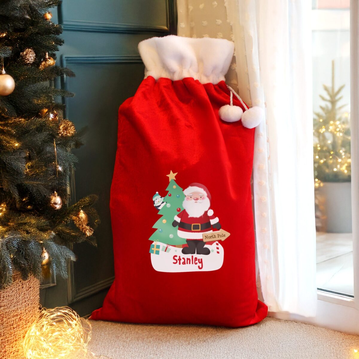 Personalised Santa Luxury Pom Pom Red Sack: 1 - Christmas Sacks By Gift Moments