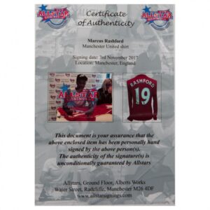 manchester united fc rashford signed shirt (framed)