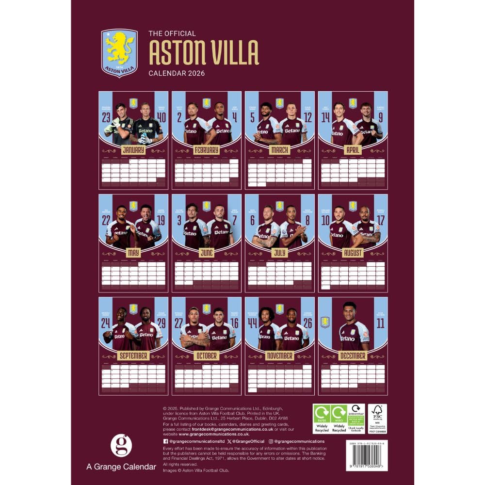 Aston villa fc a3 calendar