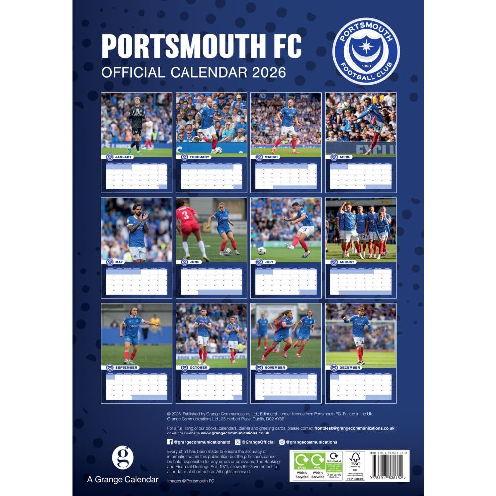 portsmouth fc a3 calendar 2026