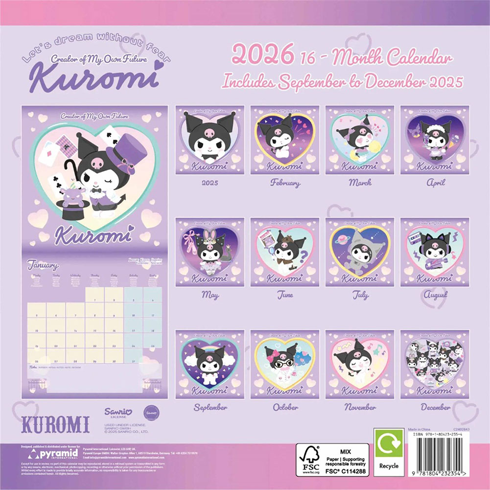 kuromi square calendar 2026