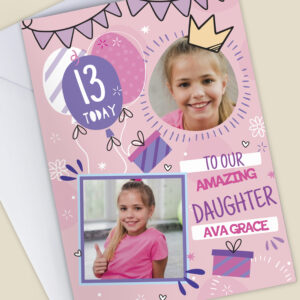 Personalised Photo Upload Pink Birthday Card