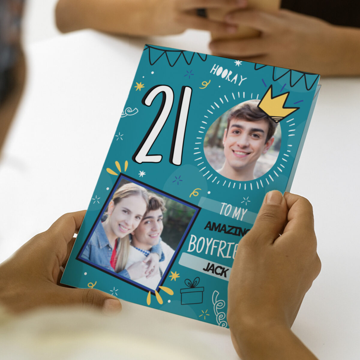 Personalised Photo Upload Blue Birthday Card