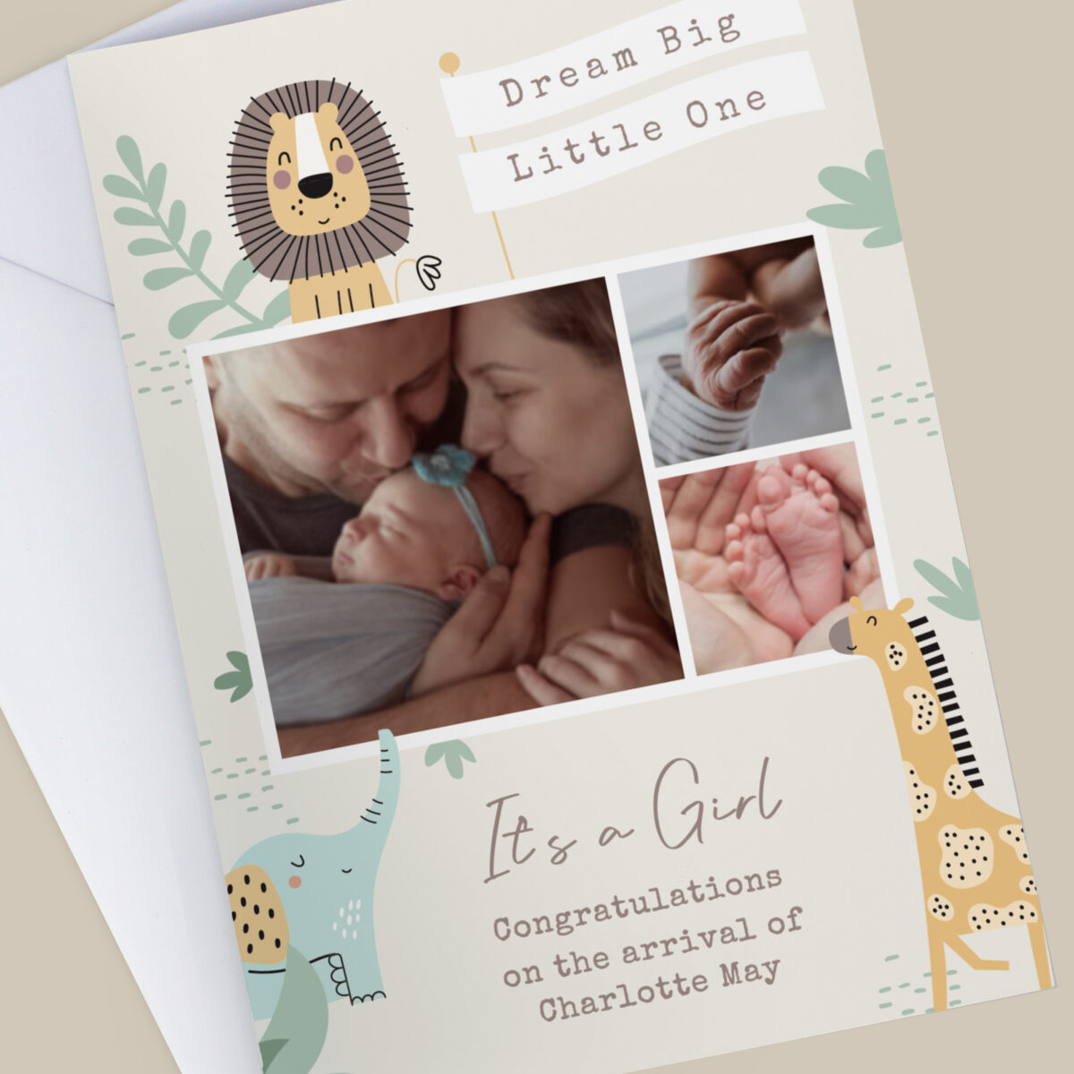 Personalised Photo Upload Safari New Baby Card