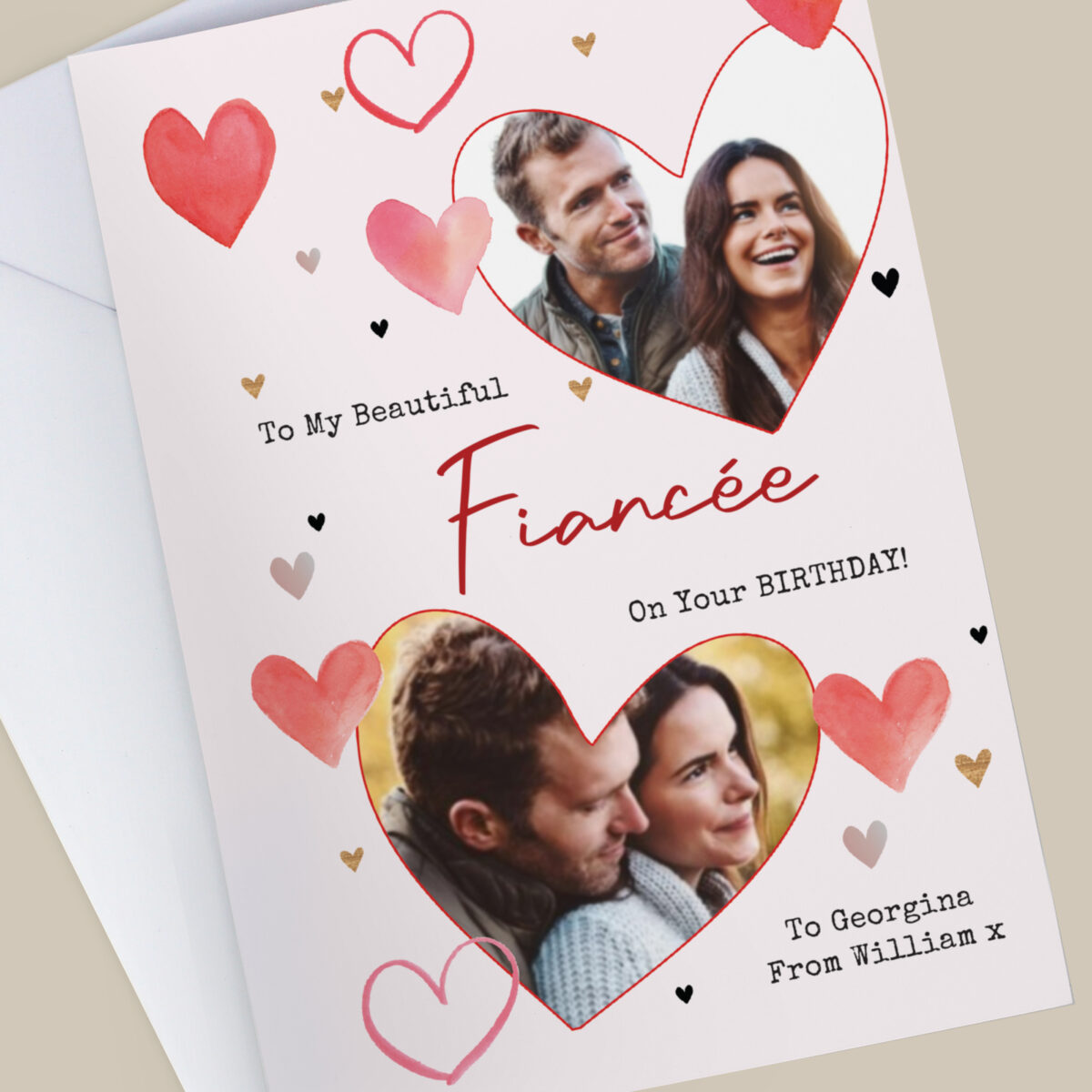 Personalised Photo Upload Red Hearts Card