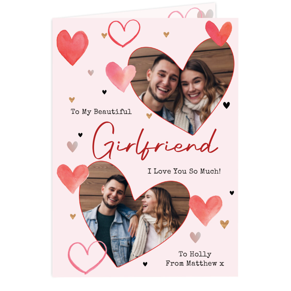 Personalised Photo Upload Red Hearts Card