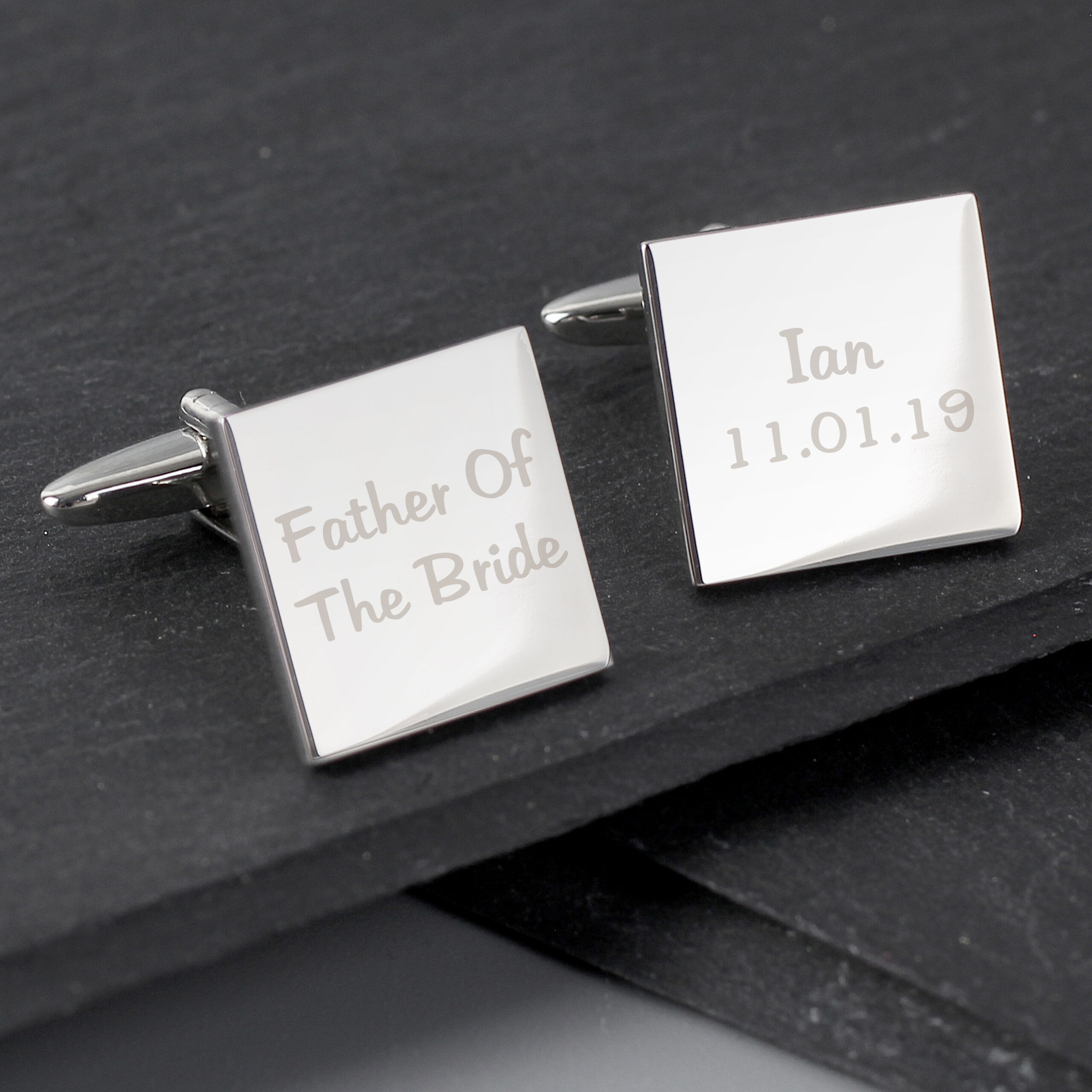 P0102G05 Personalised Wedding Role Square Cufflinks - 2 line - Image 1