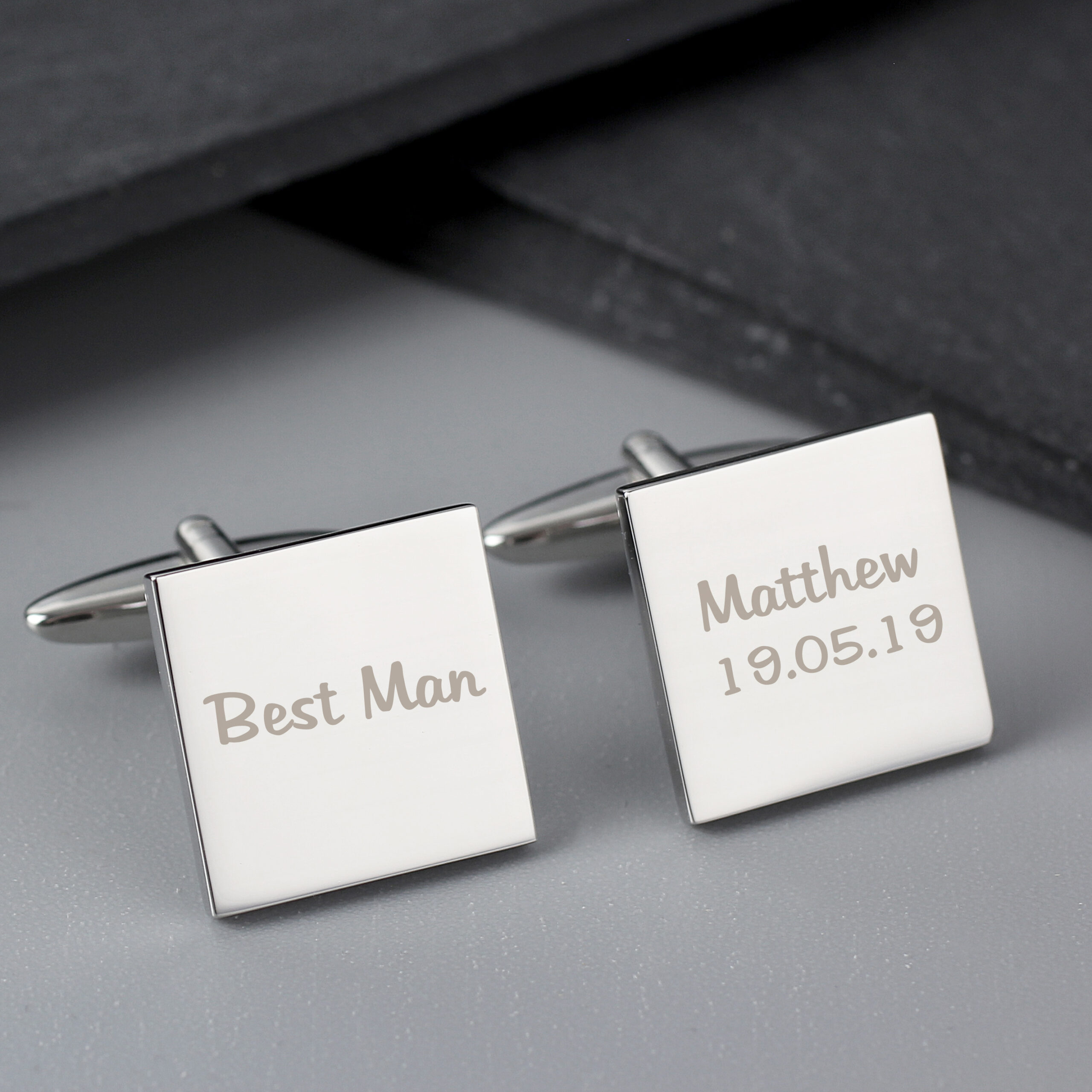 P0102G06 Personalised Wedding Role Square Cufflinks -1 line - Image 1