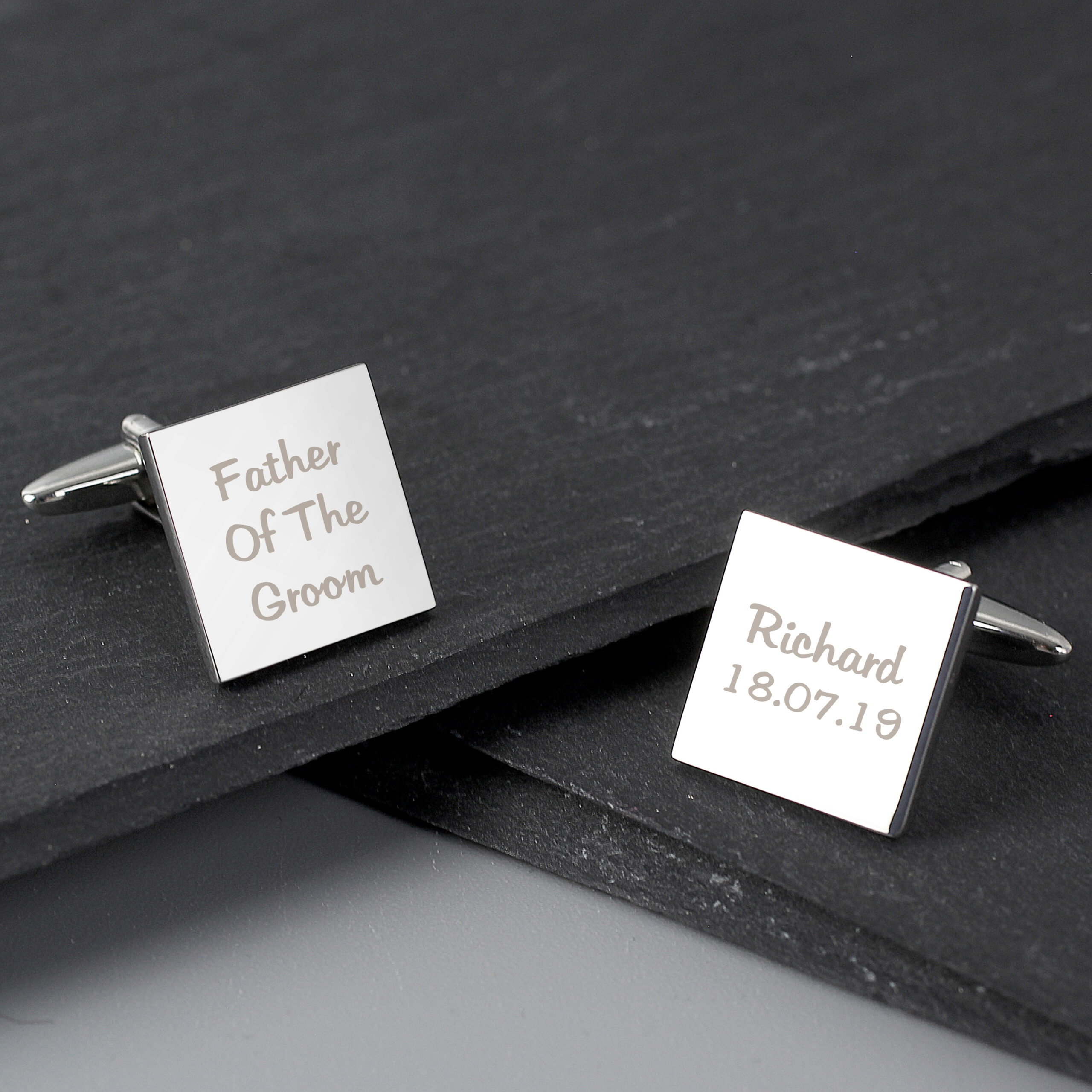 P0102G07_2 Personalised Wedding Role Square Cufflinks -3 lines - Image 1