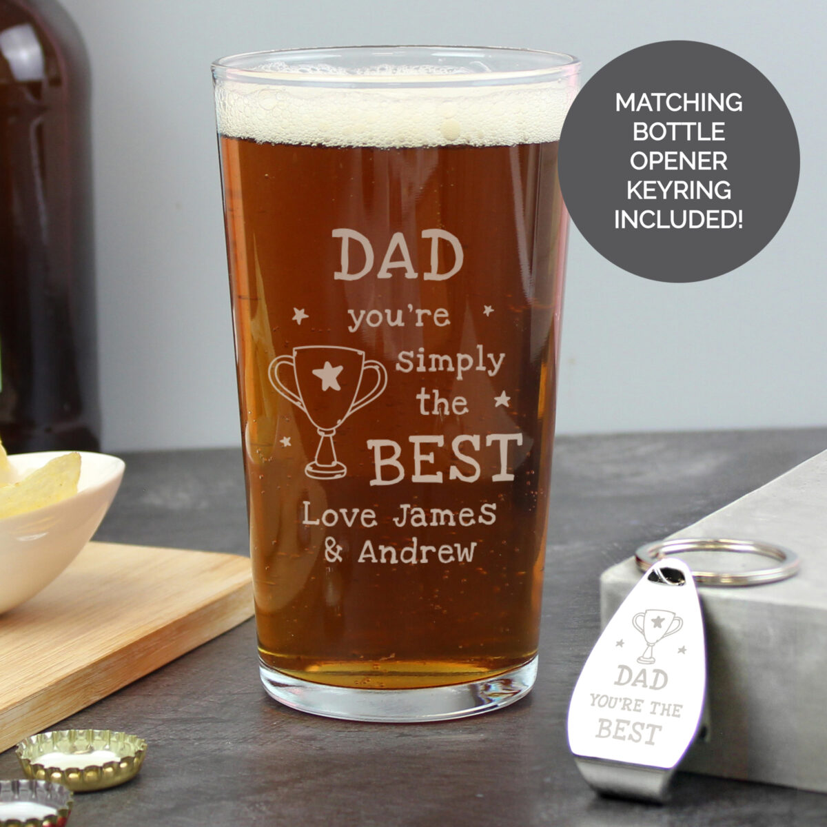 Personalised Simply The Best Pint Glass & Bottle Opener