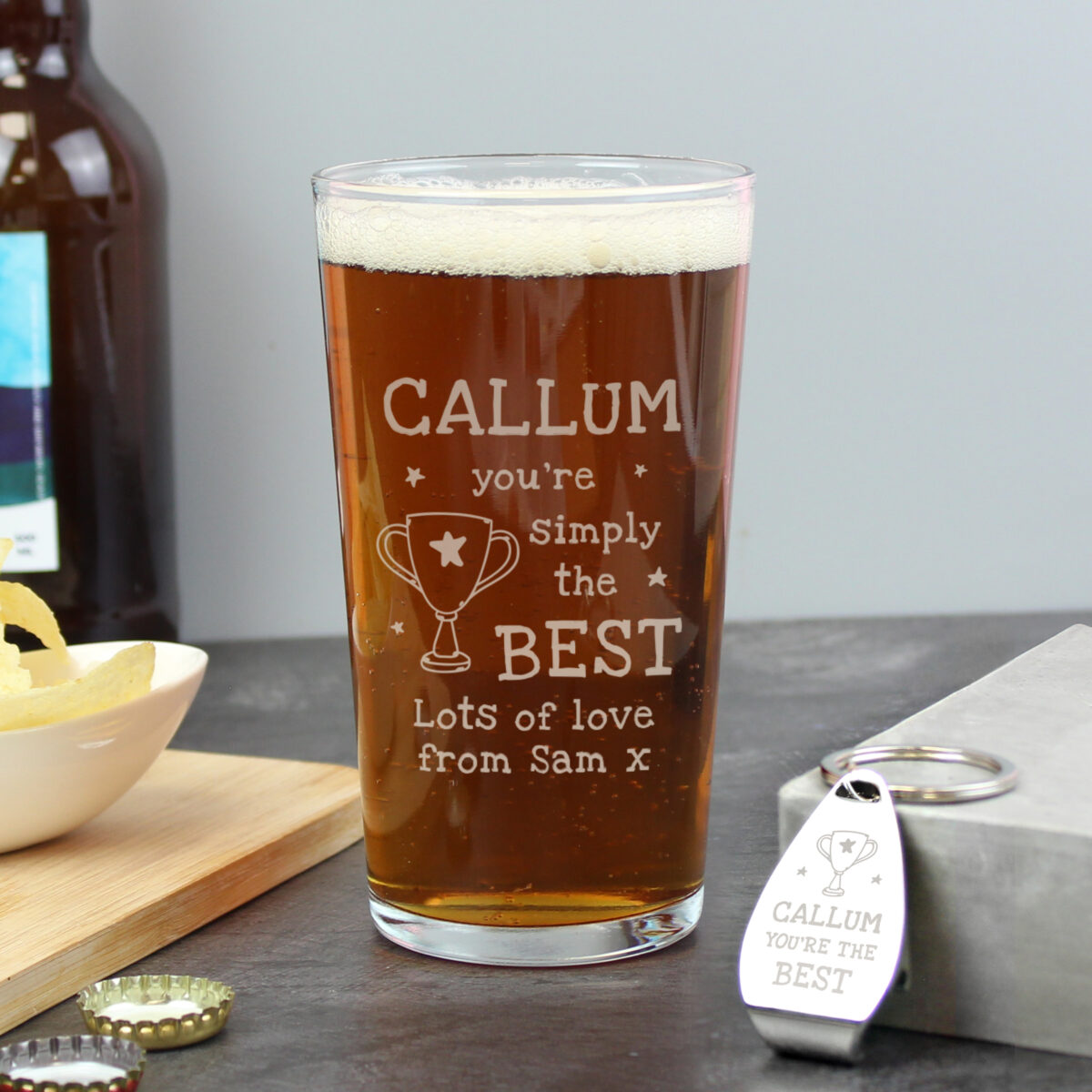 Personalised Simply The Best Pint Glass & Bottle Opener