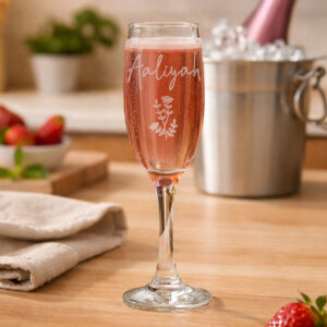 Personalised Flower Motif Flute Glass