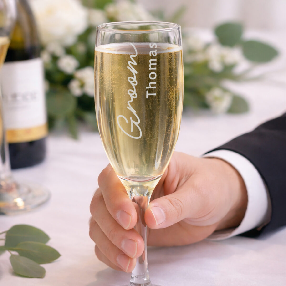 Personalised Groom Elegant Flute Glass