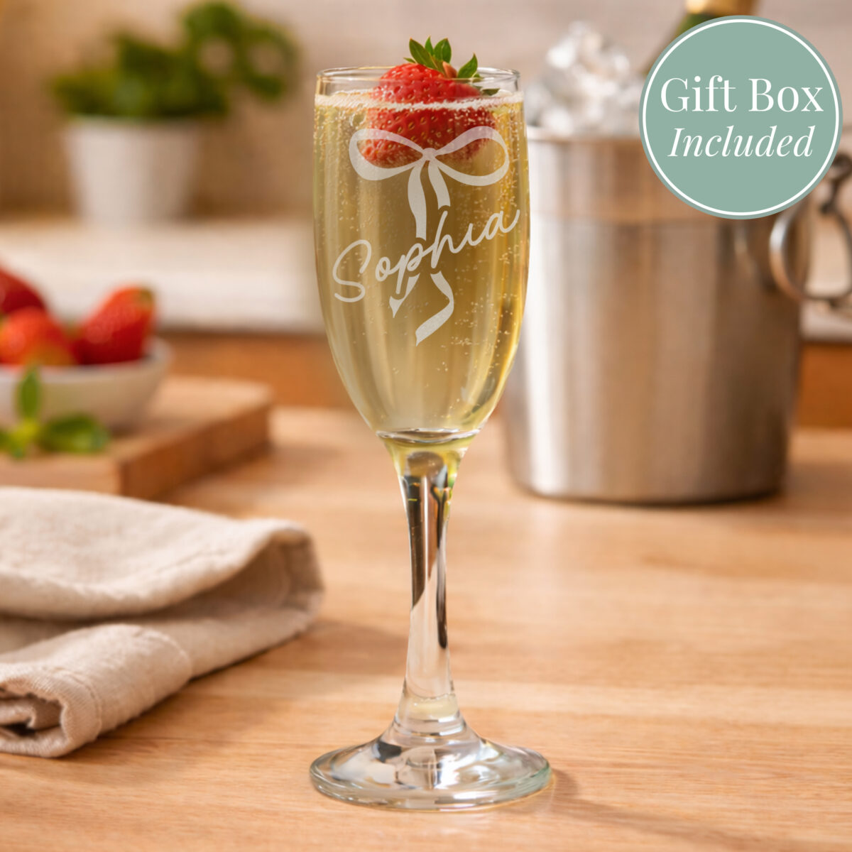 Personalised Bow Flute Glass