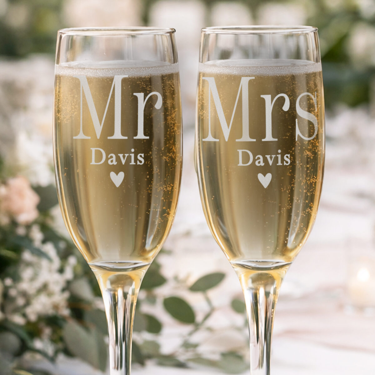 Personalised Mr & Mrs Pair of Flute Glasses