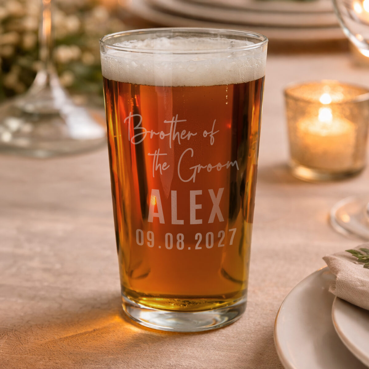 Personalised Brother of the Groom Elegant Pint Glass