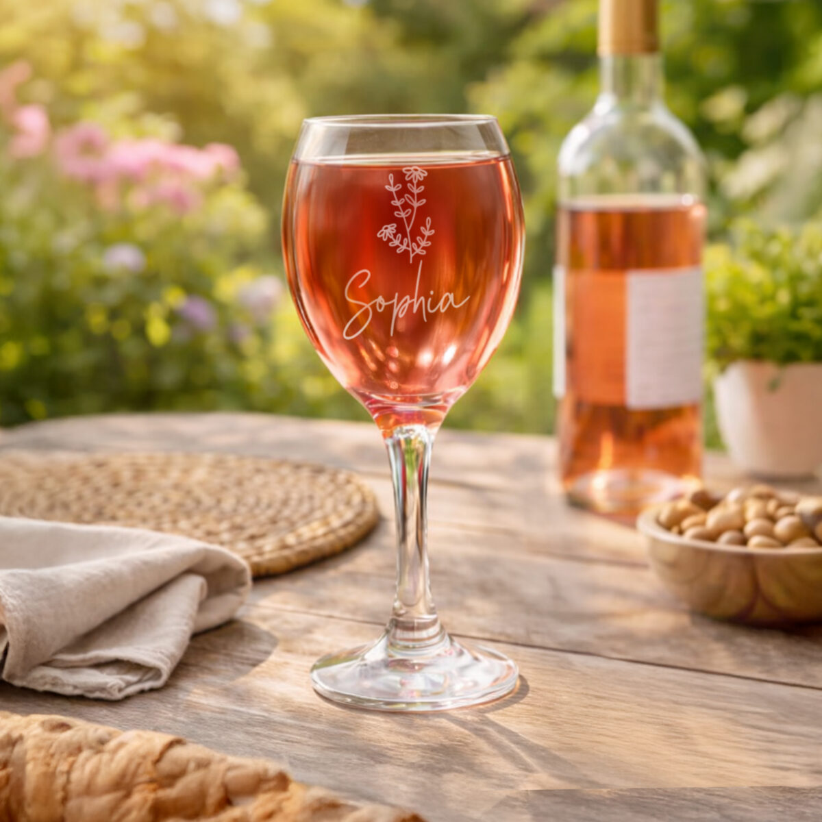 Personalised Flower Motif Wine Glass