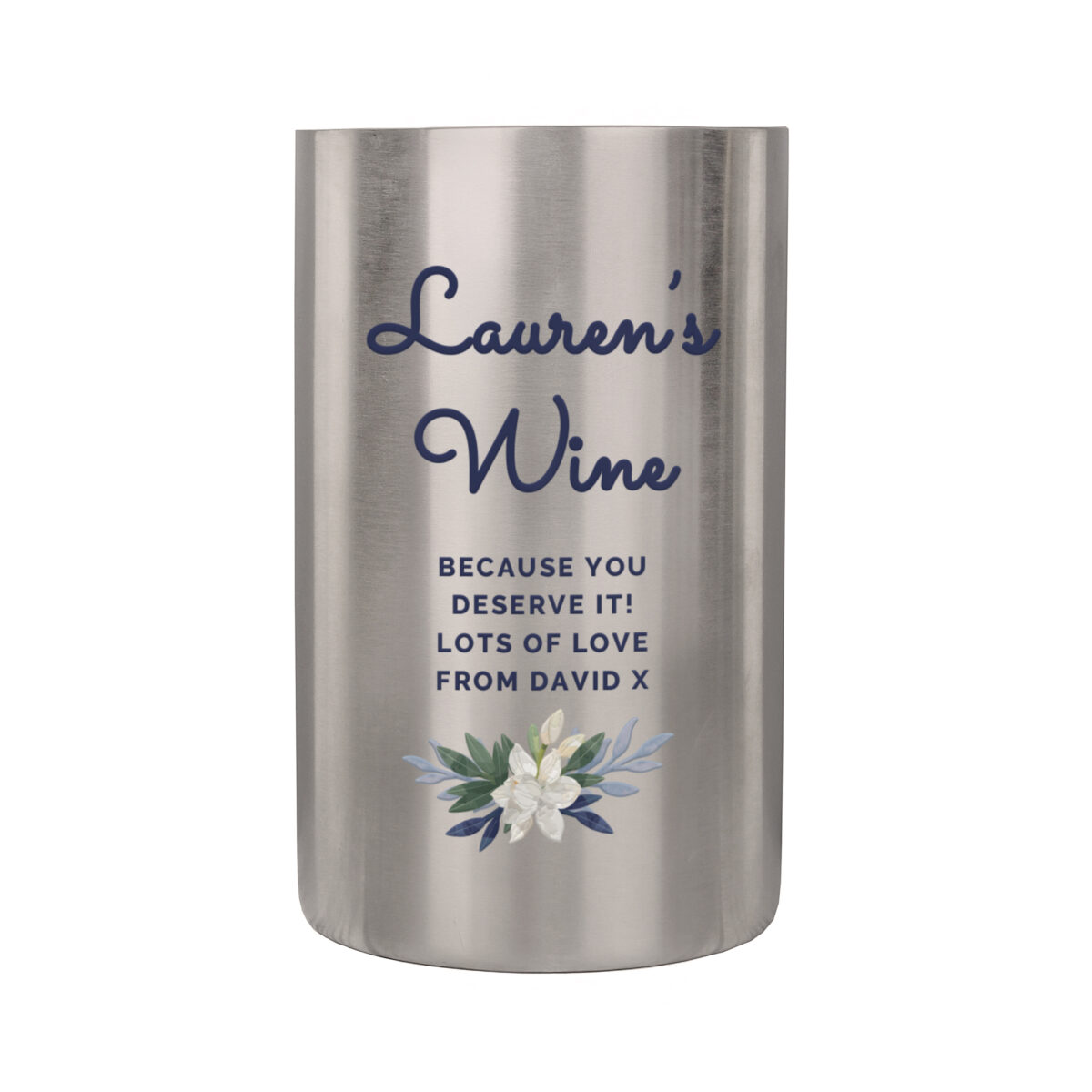 Personalised Blue Floral Wine Cooler