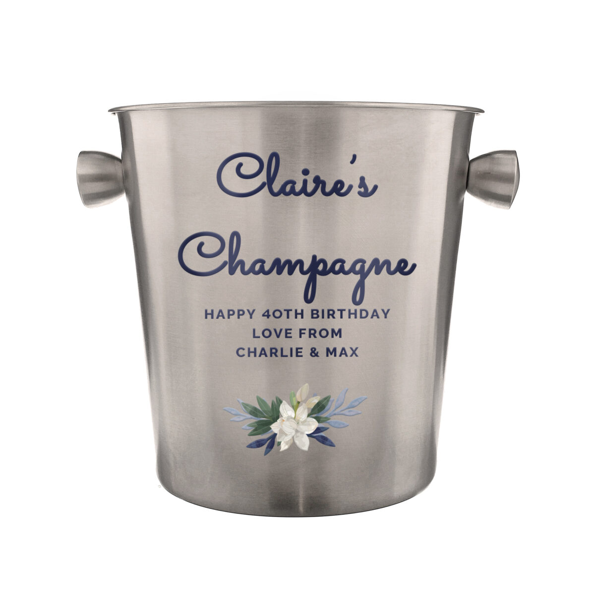 Personalised Blue Floral Stainless Steel Ice Bucket