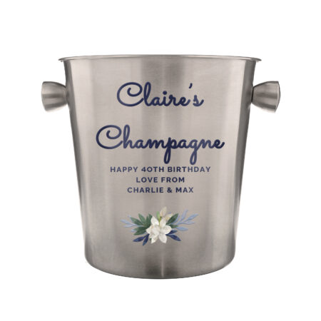 Personalised Blue Floral Stainless Steel Ice Bucket