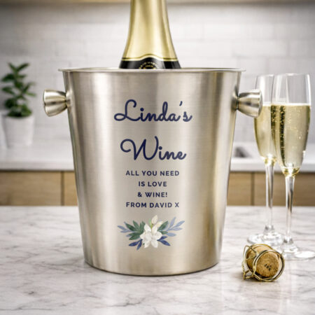 Personalised Blue Floral Stainless Steel Ice Bucket